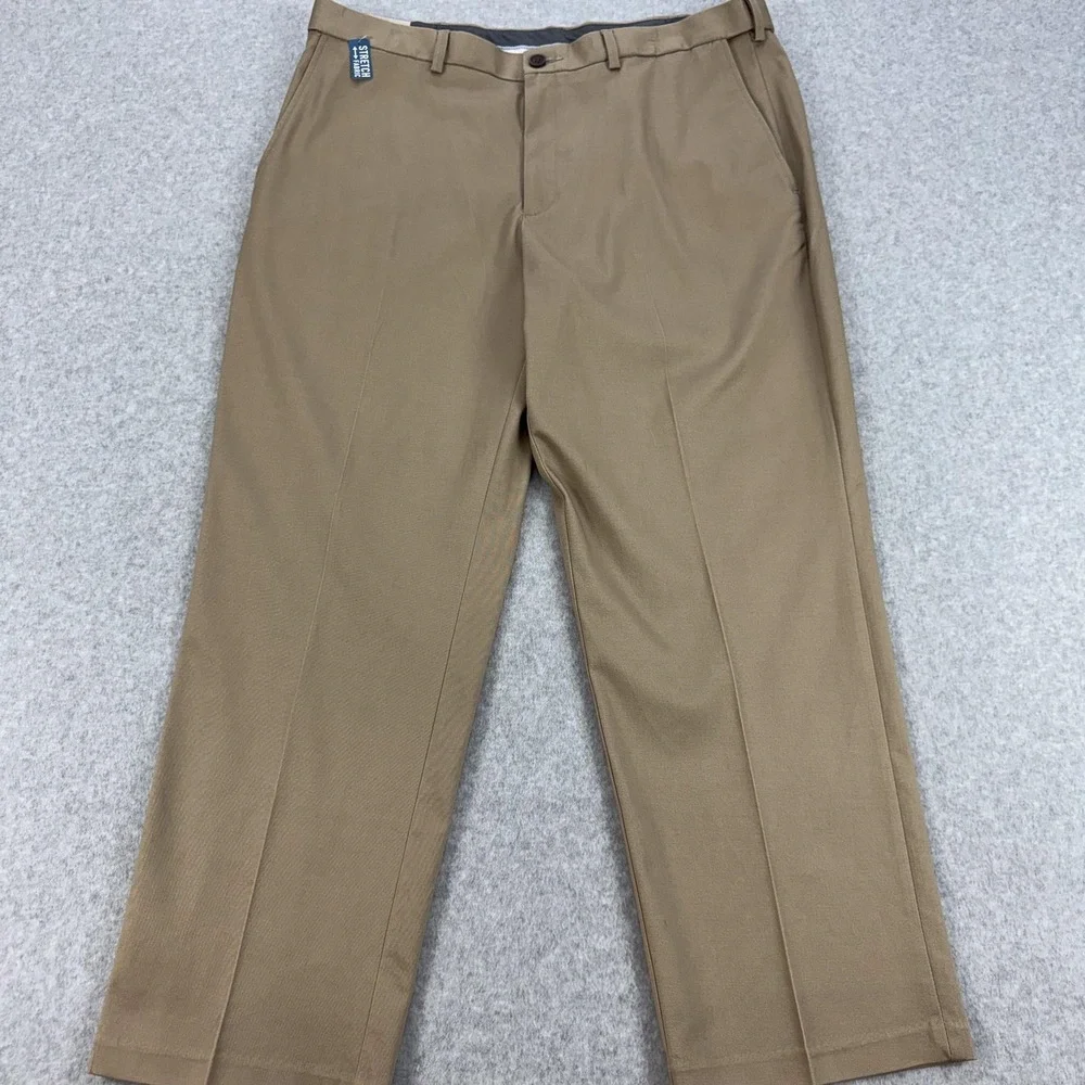 Haggar Pants Mens 38x29 Beige Premium No Iron Khaki Classic Fit Stretch NEW $70